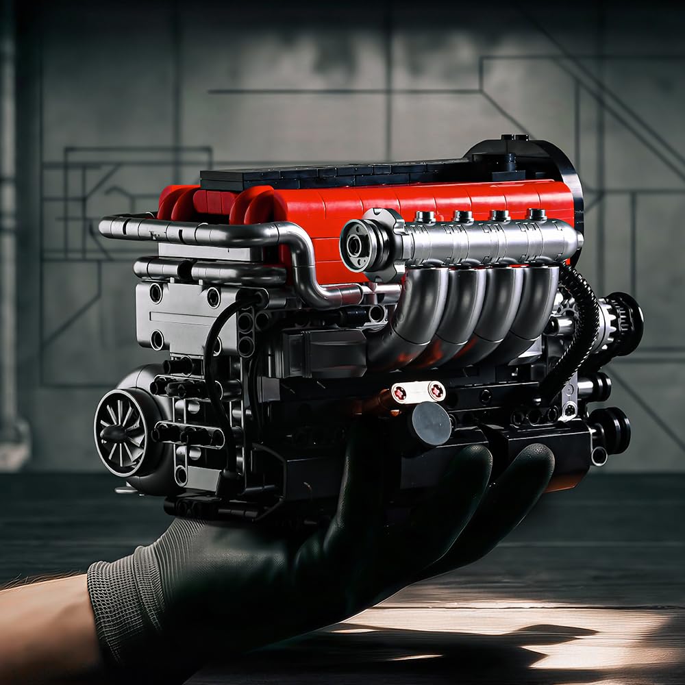 KMS 4G63 Engine Model Kit to Build, 1008 Pcs JDM Legend Car Engine Building Blocks Set for Adults, Miniature 4-Cylinder Turbo Motor Assembly Mechanic Display, Unique Gifts for Men and Teens