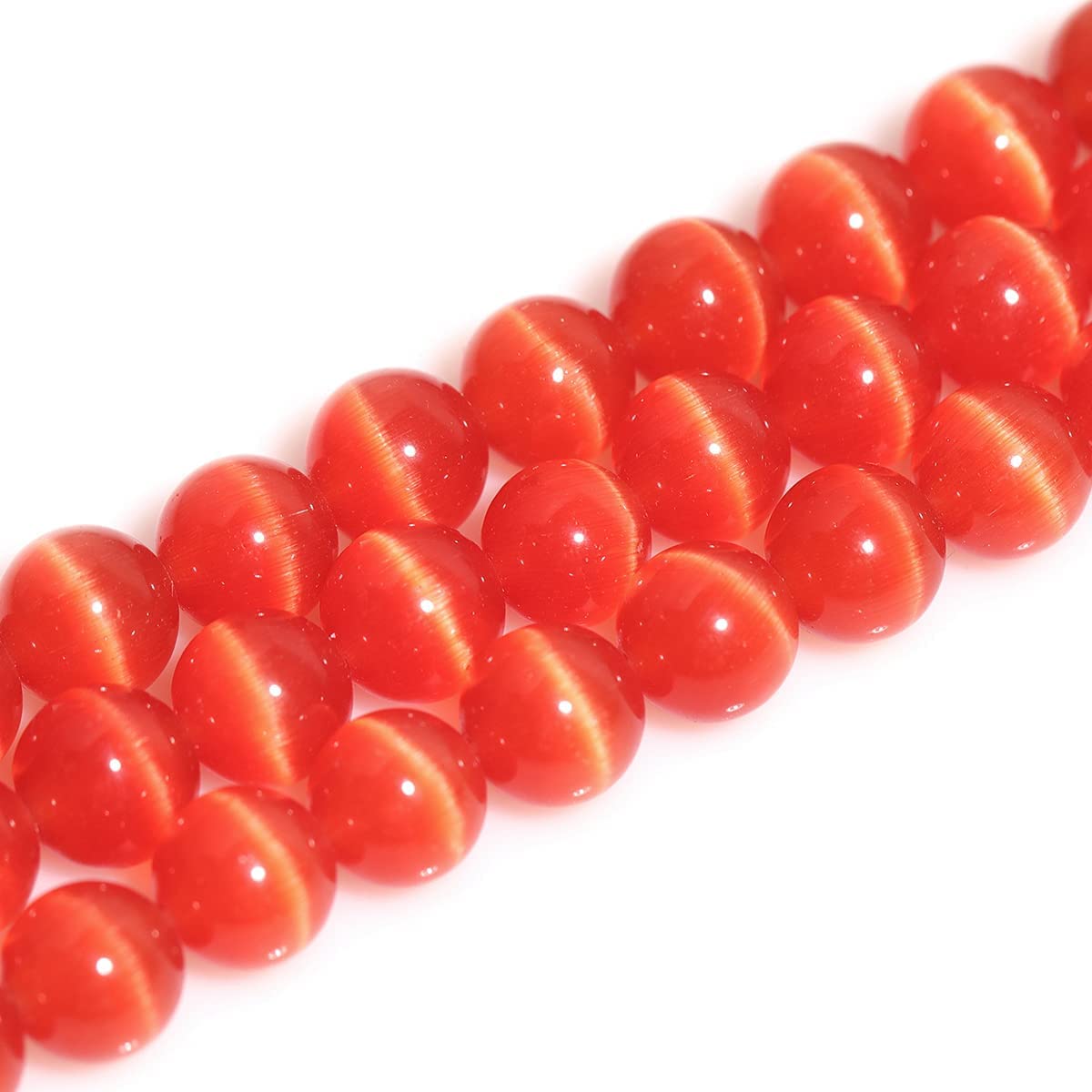 HAAMIIQII 45pcs 8mm Orange Red Cat Eye Beads Round Loose Gemstone Beads for Jewelry Making Strand 15 Inch