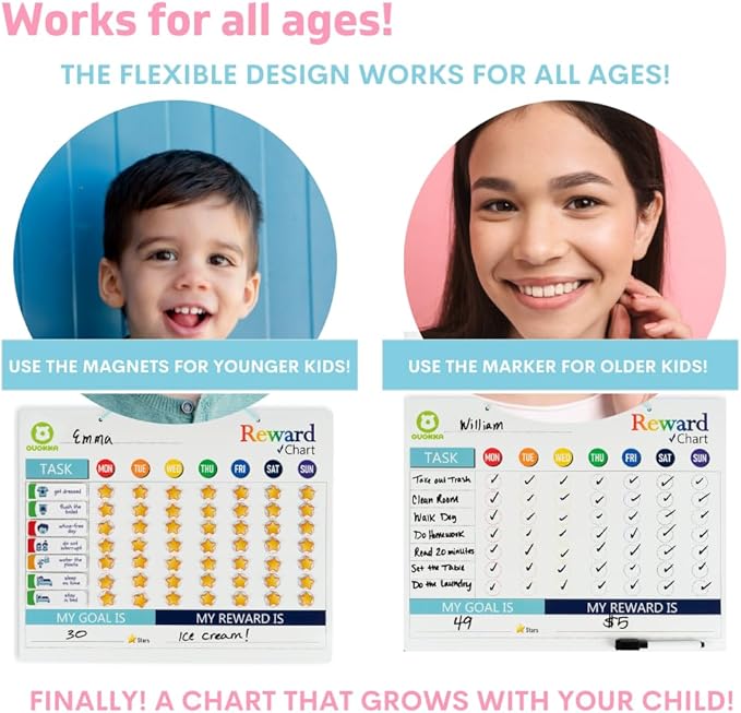 QUOKKA Reward Chart for Kids - Magnetic Behavior Chore Chart for Kids at Home - Dry and Erase Routine and Responsibility - Use 84 Magnets & 102 Stars - from Toddlers to Teens