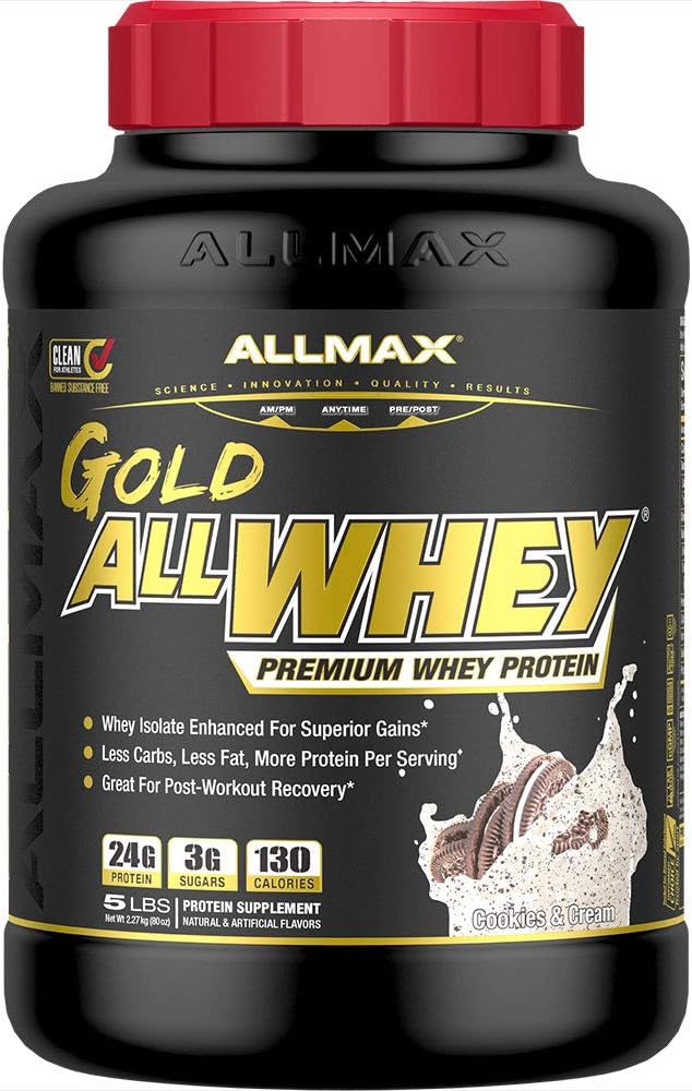 ALLMAX Nutrition Gold ALLWHEY, Cookies & Cream - 5 lb - 24 Grams of Protein Per Scoop - Gluten Free, Low Carb & Low Sugar - Approximate 71 Servings