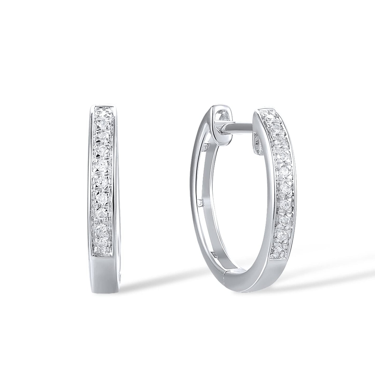 Santuzza 10K White Solid Gold Genuine Diamond Dainty Huggie Hoop Earrings for Women