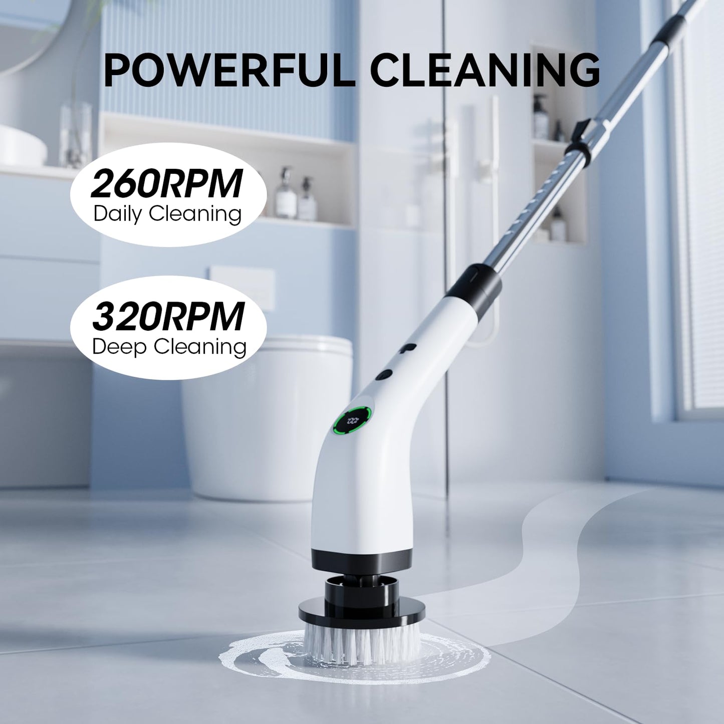Swyprrix Electric Bathroom Cleaning Brush, Cordless Spin Scrubber Full Body Waterproof IPX7 with Adjustable Handle, 8 Replaceable Brush Heads for Bathtub/Kitchen/Window/Home -SD-CTB01