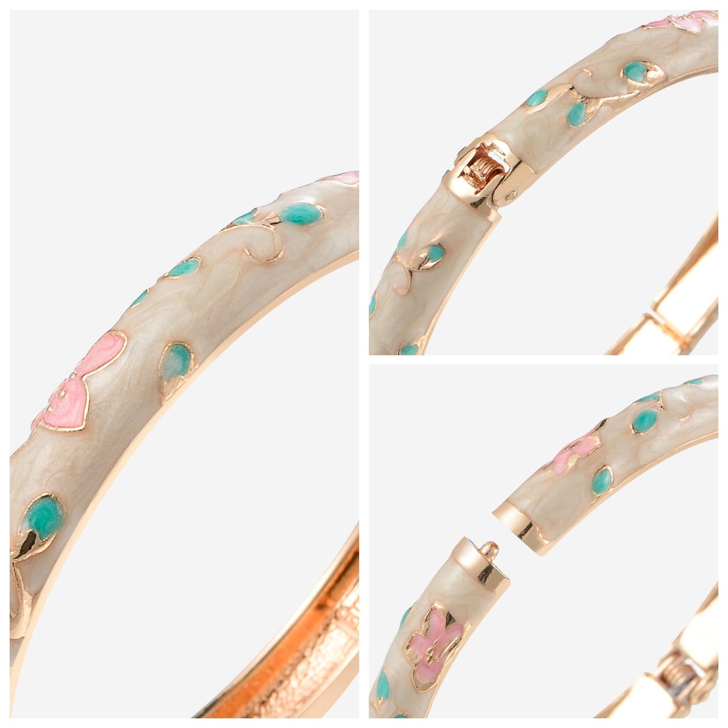 UJOY Bracelets Multicolor Golden Floral Enamel Indian Jewelry Handmade Open Cuff Bangle for Women 55B20 Cream White