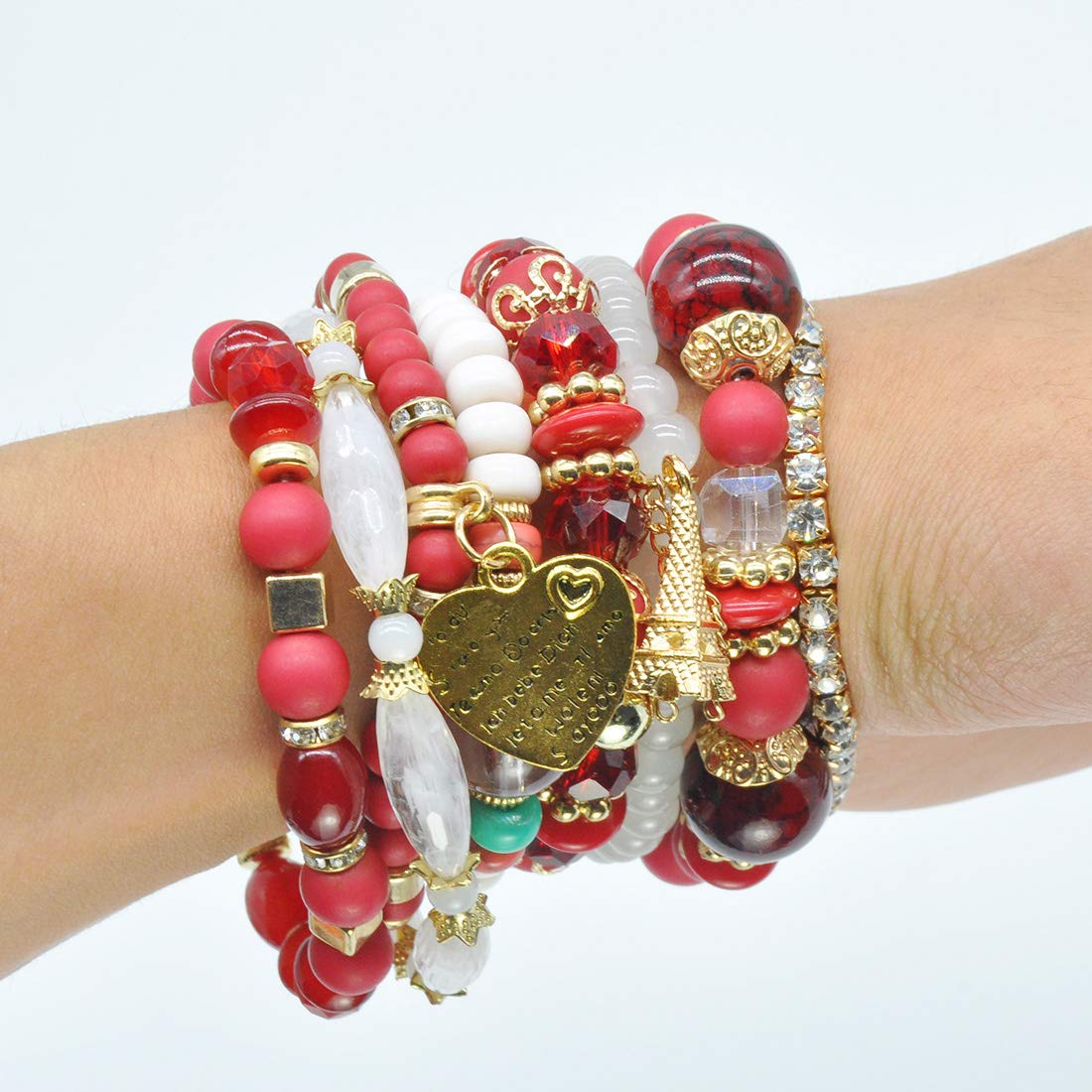 VONRU Bohemian Bracelet Sets for Women 6 Stackable Stretch Bracelets Multi-color Boho Jewelry Hippie Dainty (Bohemian stackable bracelet)