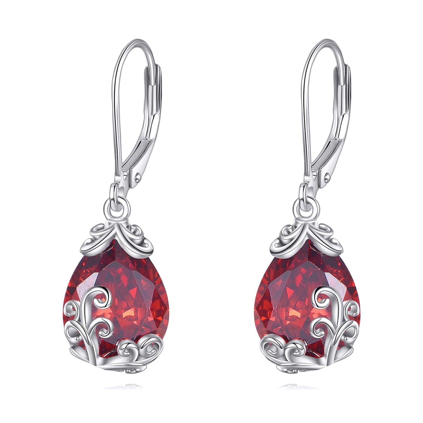 POPLYKE BirthStone Teardrop Drop Dangle Earrings Sterling Silver Garnet Leverback Earrings January Birthstone Jewelry Gifts for Women