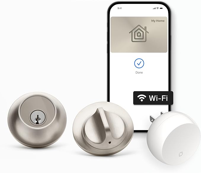 Level Lock+ WiFi Deadbolt Smart Lock - World's Smallest Smart Lock Plus Apple Home Key - Lock/Unlock Anywhere - Level App for iOS & Android - Works with Apple Home, Alexa, GoogleHome (Satin Nickel)
