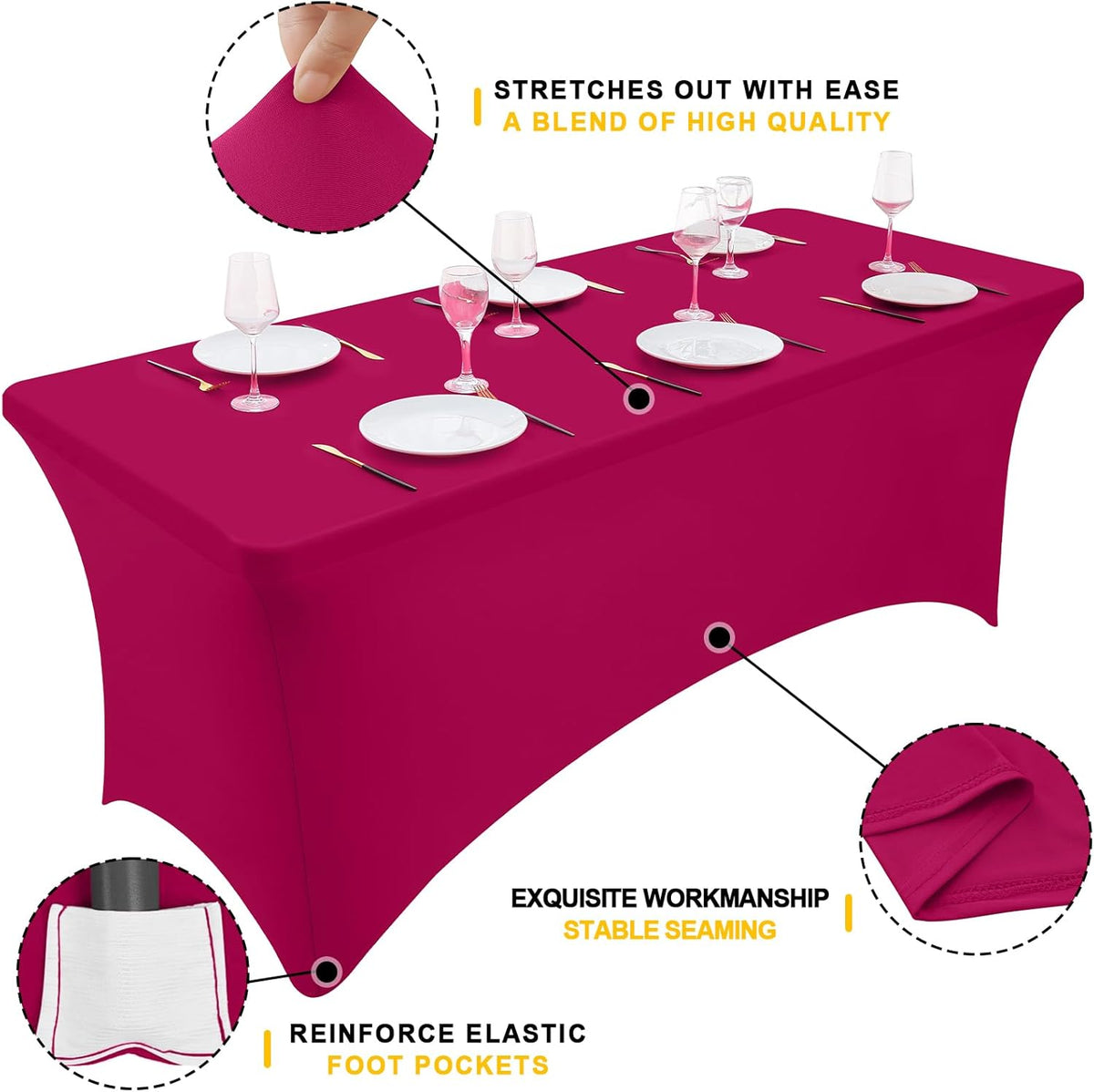 Smiry 2 Pack Spandex Table Cloth 4FT, Elastic Fitted Stretch Tablecloths for Rectangle Tables, Washable Table Cover for Outdoor, Wedding, Banquet & Parties (Fuchsia, 48Lx30Wx30H Inch)