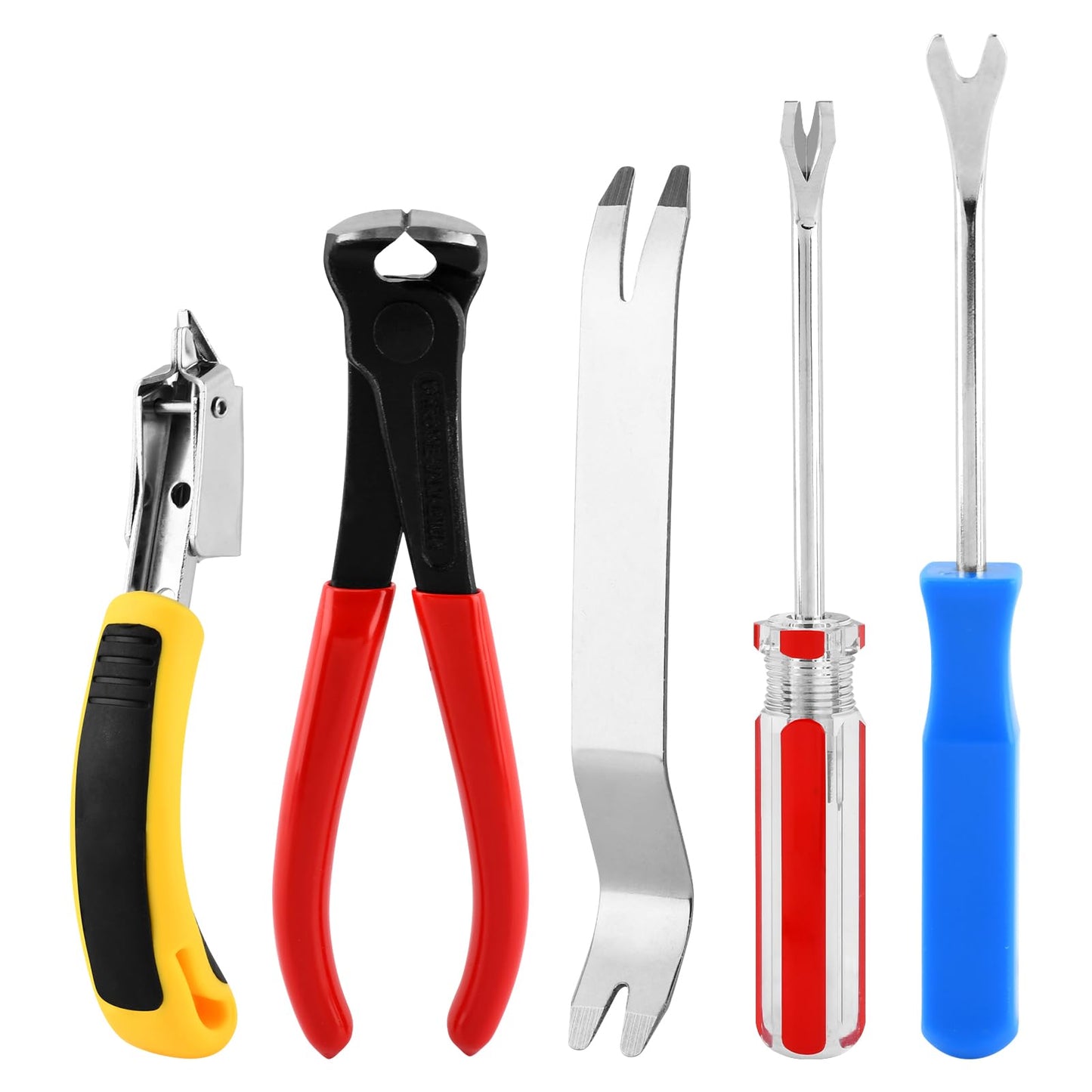 5Pcs Upholstery Staple Remover Tools Set with Nail Puller Pliers End Cutting Pliers Staple Puller Tack Lifter Fastener Remover for Furniture Floor Wall Car Photo Frame