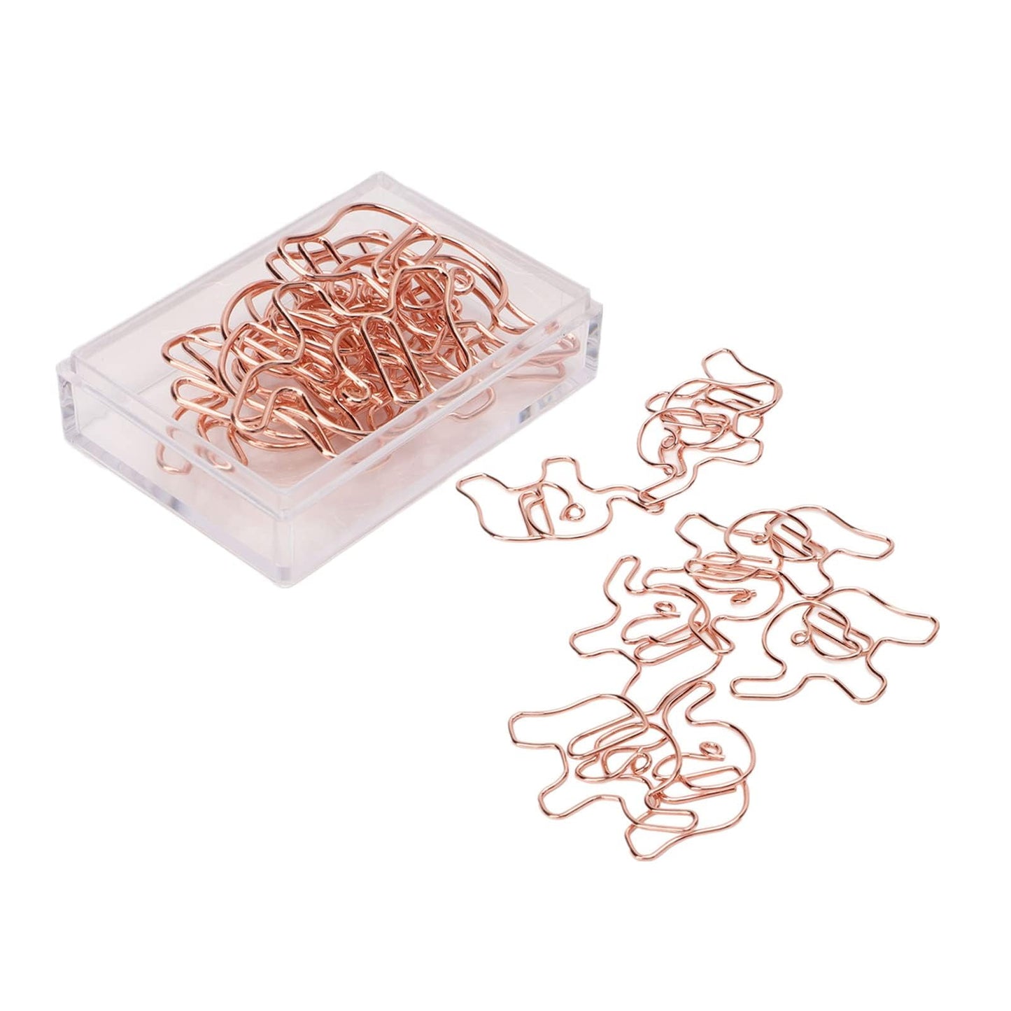 100PCS Rose Gold Cute Paper Clips, Smooth Steel Wire Paperclips Elephant Shaped Paper Clips Decorative Paperclips for Office School Supplies