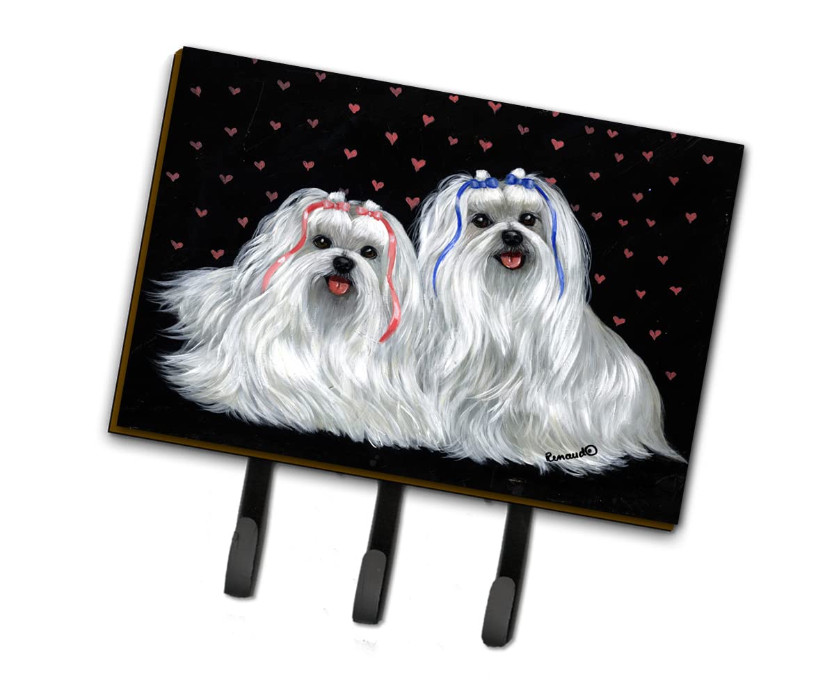 Caroline's Treasures PPP3263TH68 Maltese Sweethearts Leash or Key Holder, Wall Hooks, Key Hooks Holder, Coat Rack Wall Mount, Coat Hooks, Hooks for Hanging Keys, Towels, Aprons, Leashes,