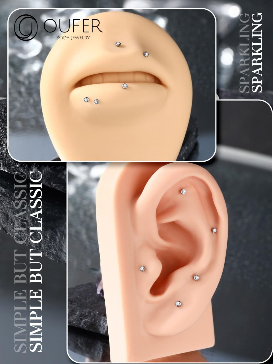 OUFER 2PCS Nose Rings Studs, G23 Solid Titanium 18G Silver Threadless Helix Earring Flat Back, Tiny CZ 2MM Nose Nostril Helix Tragus Piercing Jewelry for Women Men-6MM