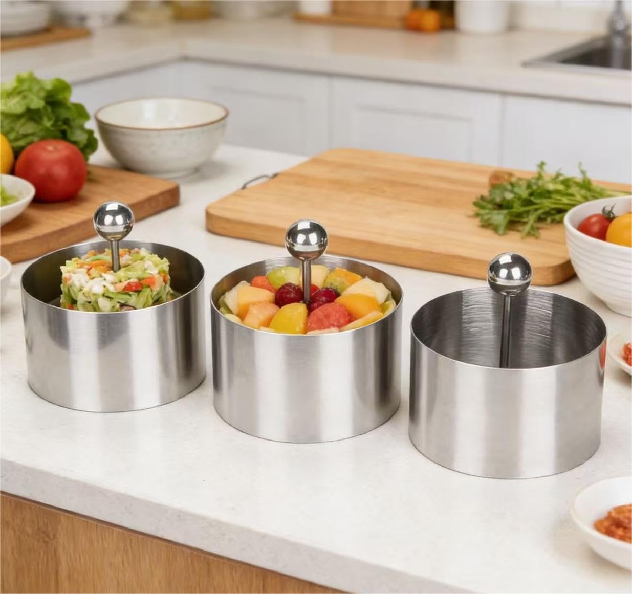CONGARTENO Round Cold Dish Mold Stainless Steel Kitchen Utensil for Cold Dish Shaping Dessert Mold Baking Tool with Press Plate