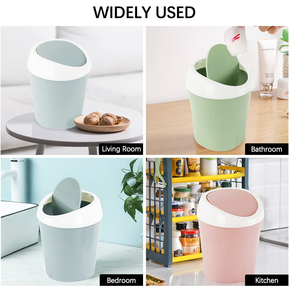 SITAKE Mini Swing Lid Desktop Trash Can, Blue + Green + Pink, Plastic, 3 Colors, 180 Count