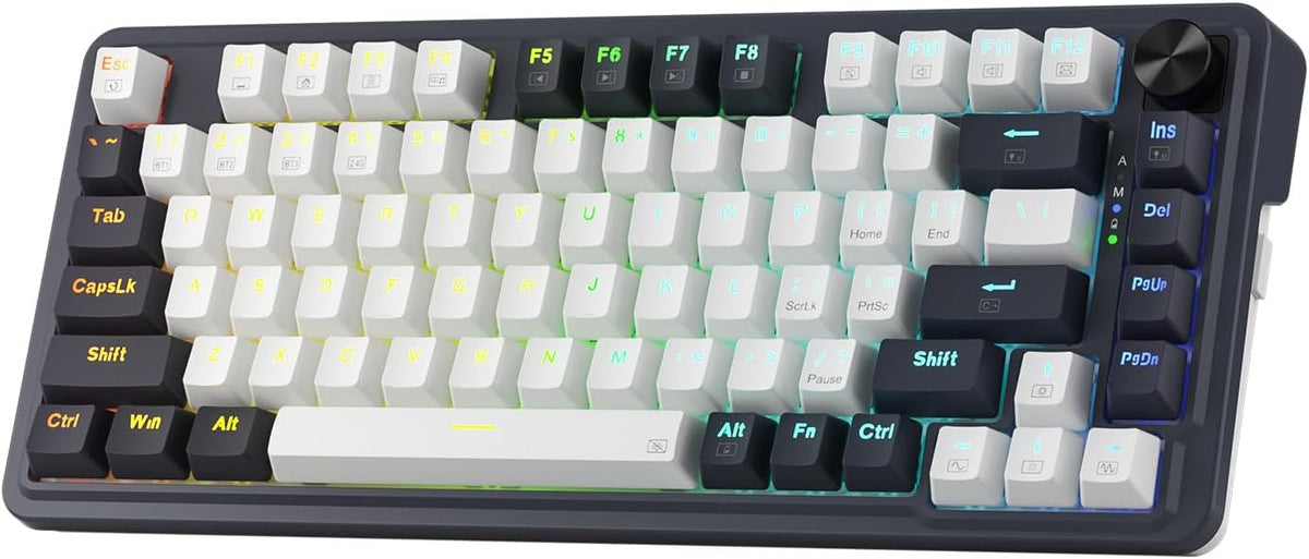 Redragon K673 PRO 75% Wireless Gasket RGB Gaming Keyboard, 3-Modes 81 Keys Compact Mechanical Keyboard Hot-Swap Socket, Dedicated Knob Control and Sound Absorbing Pads, Linear Red Switch