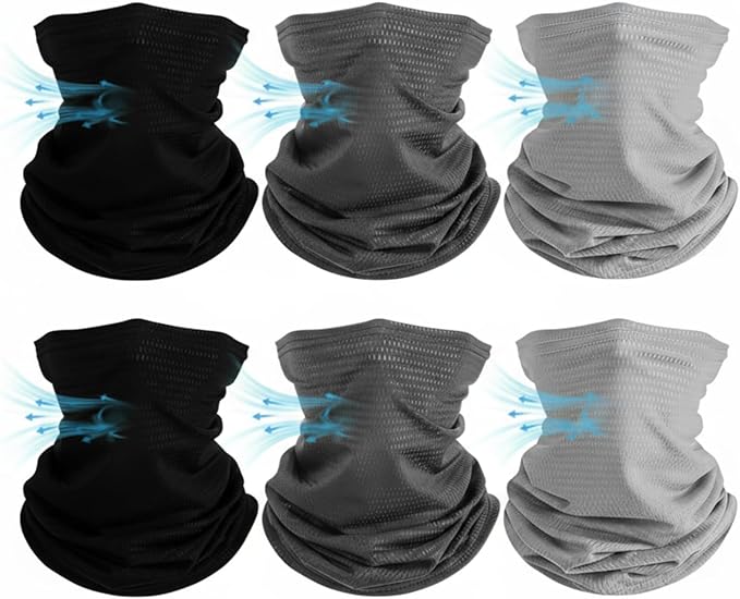 Geyoga 6 Pieces Winter Face Mask for Men UV Protection Mask Sunscreen Breathable Windproof Neck Gaiters Scarf Fishing Cycling Running (Dark Gray, Light Gray)