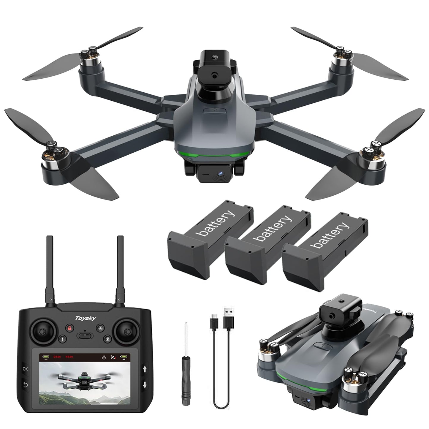 Drone with Camera 4k, HD Drones for Adults, Remote Controller with Screen,Foldable Portable Quadcopter, Obstacle Avoidance, Brushless Motor FPV
