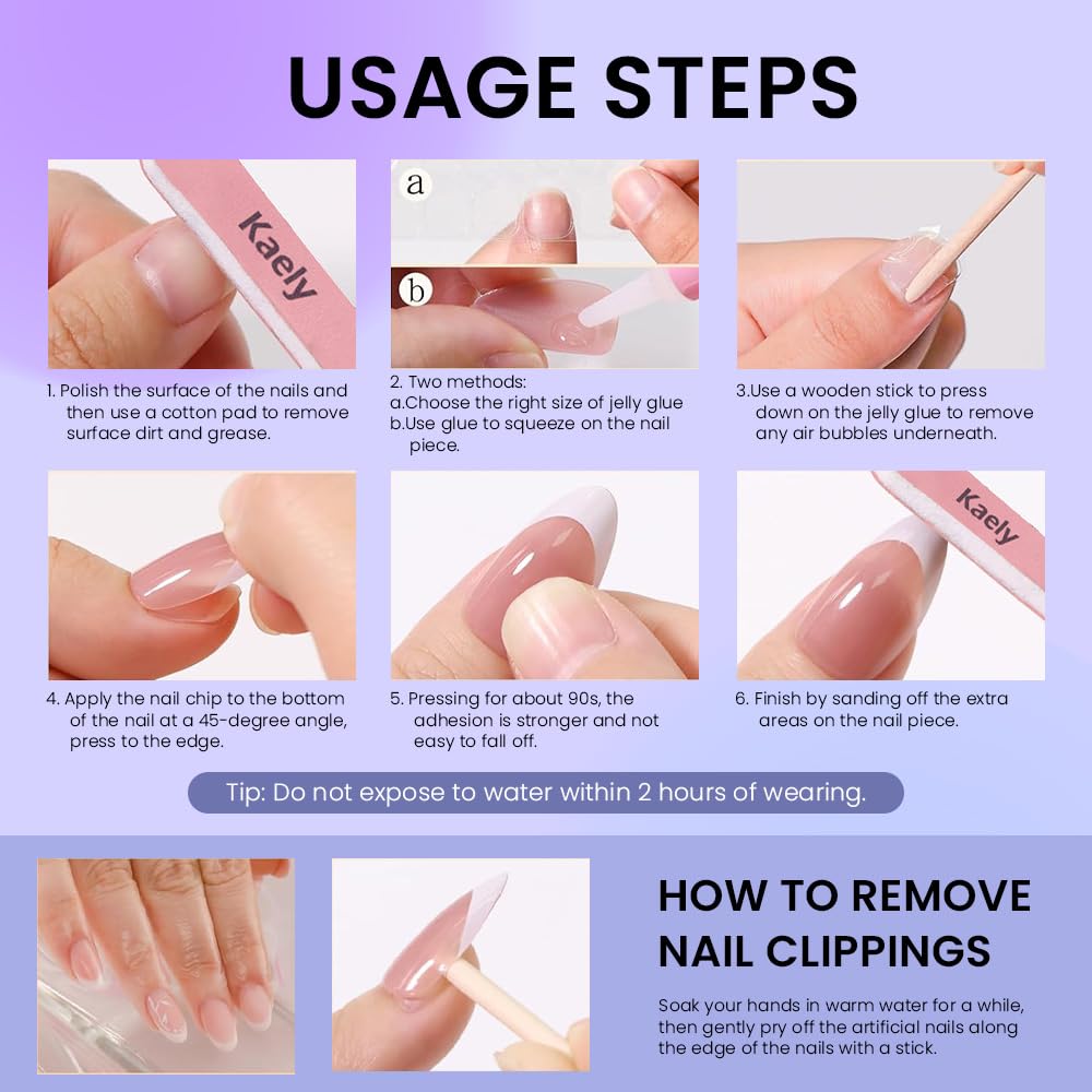 evpct French Tip Press On Nails Short Square, Pink + White Tips & Heart, Chrome Glazed Glossy Short Square Fake False Press on Nails, Reusable Gel Stick on nail Press ons with Nail Kit Salon Quality