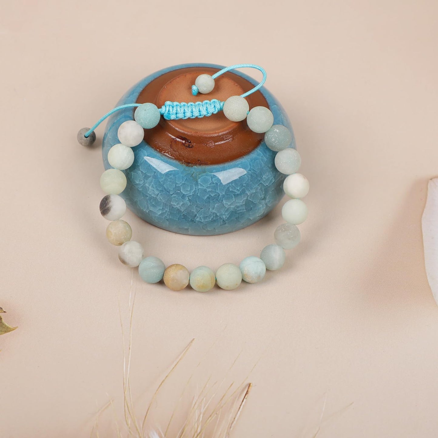 AD Beads Natural 8mm Gemstone Bracelets Healing Power Crystal Macrame Adjustable 7-9 Inch (Matte Multicolor Amazonite)