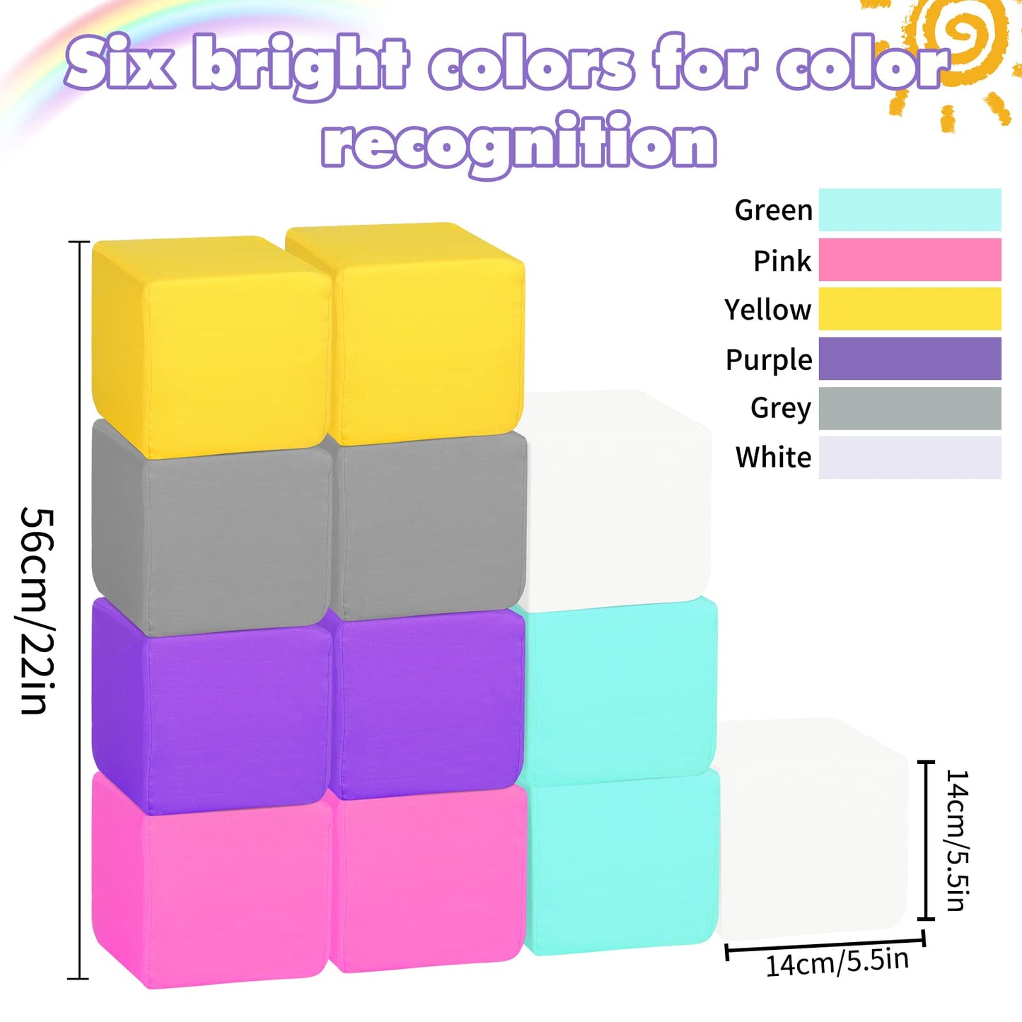 MODEREVE Foam Blocks for Toddlers, Soft Building Blocks for Toddlers Colorful Stacking Blocks for Kids - 12 Pieces
