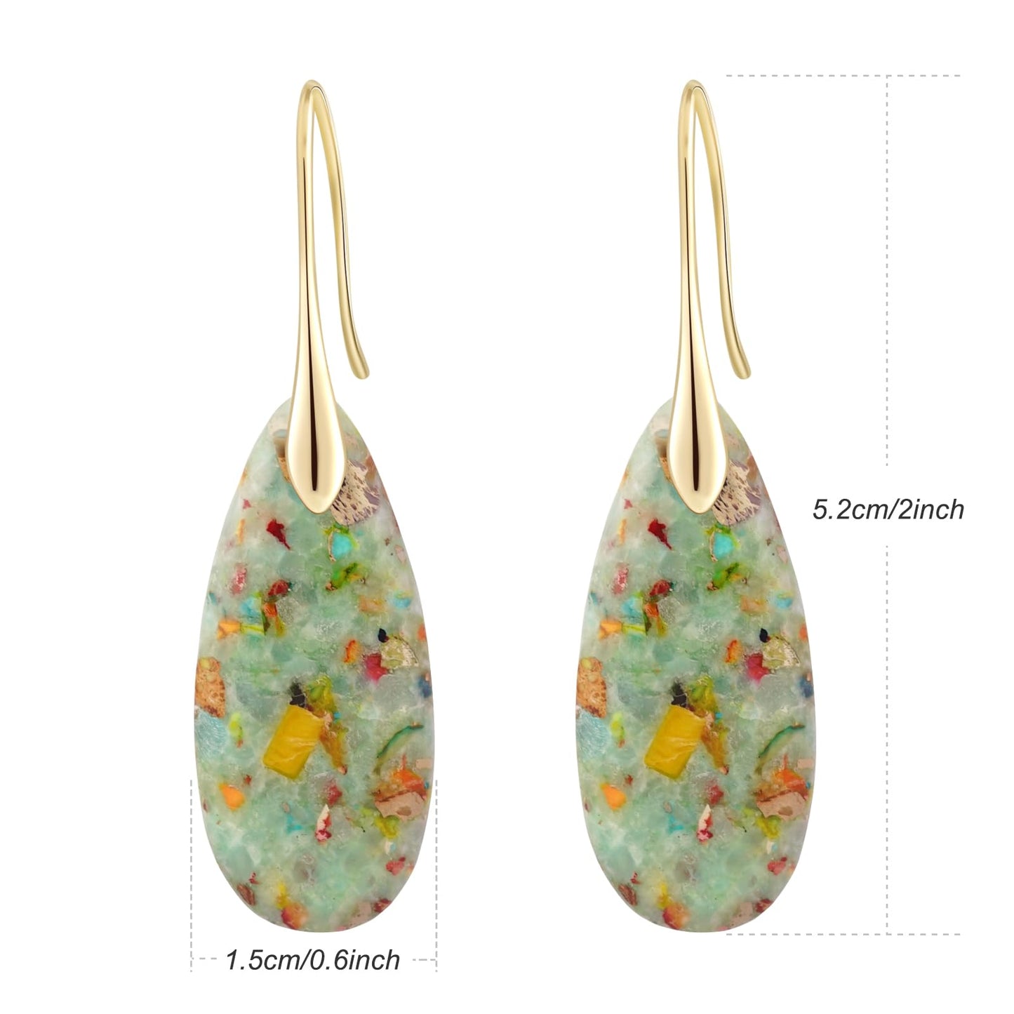 Sriomu Natural Healing Stone Fishhoop Dangle Drop Earrings Statement Gold silver earrings