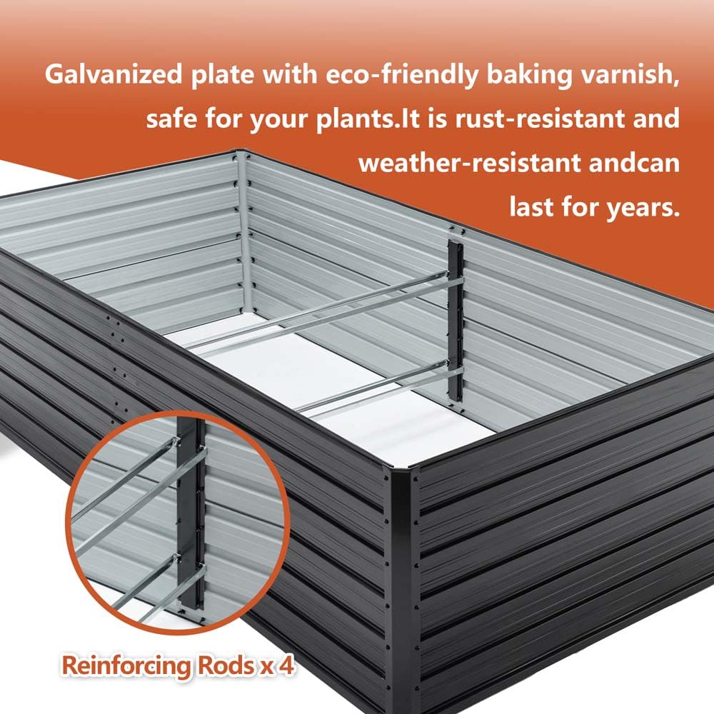 Ningering Metal Raised Garden Bed 8x4x2 FT, Outdoor 2 Pcs Galvanized Planter Boxes Set with 4 Reinforced Bars,Rectangle Vegetable & Flower Beds for Herbs, Fruits, Planting (8x4x2 FT)