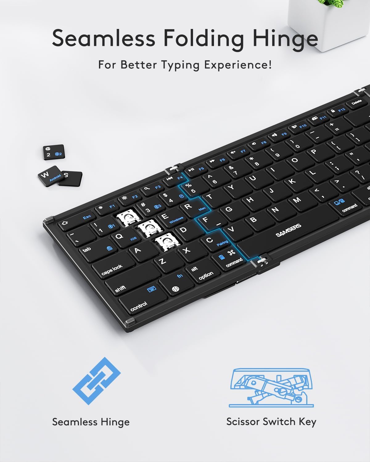 Samsers Foldable Bluetooth Keyboard with Touchpad, Full-Size Dual-Mode Wireless Folding Keyboard, Rechargeable Portable Travel for iOS Windows Android Mac OS, Support 4 Device(BT5.1x3 + 2.4G)