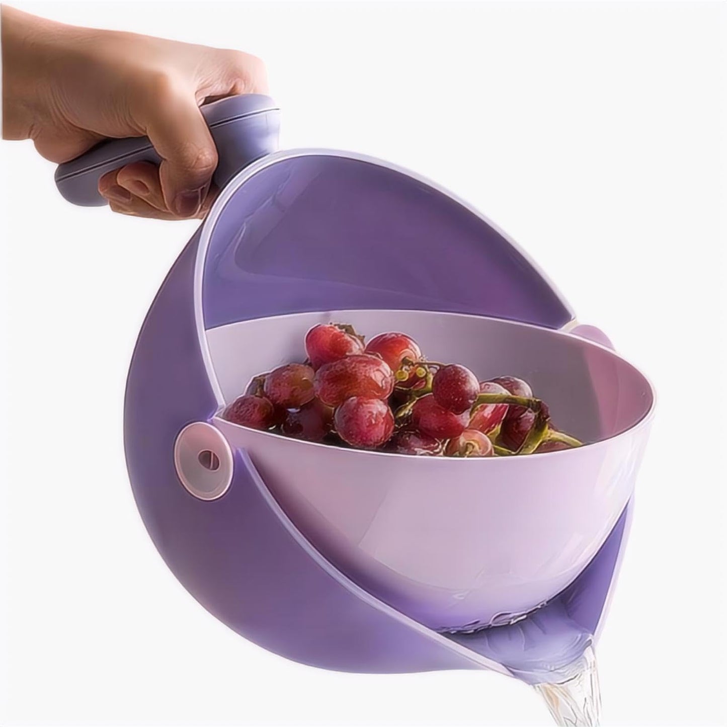 Elite Aiwei 2-1 Kitchen Colander Rotating Washing Basket with Handle -home & kitchen Food Strainers and Colanders-Pasta Strainer-fruit and vegetable washing bowl-kitchen must haves (Lilac Purple)