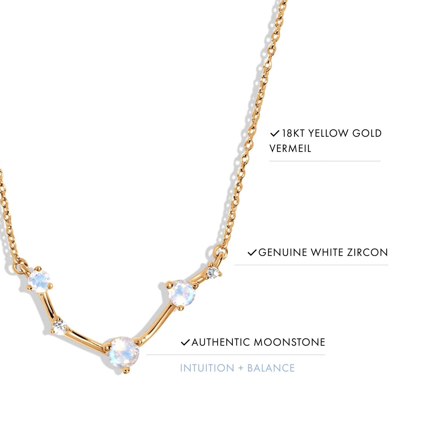 Moon Magic Moonstone Necklace - Aries Zodiac Constellation / 925 Sterling Silver - 18k Rose Gold - Yellow Gold Rainbow Moonstone Necklaces for Women/Authentic Rainbow Crystal Jewelry