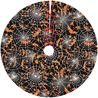 Christmas Tree Skirt 36 inches Halloween Lollipop Holiday Design Xmas Festival Accessory Supplies Gift Party Large Tree Mat Decoration Ornaments Halloween Pumpkin and Spider Webs