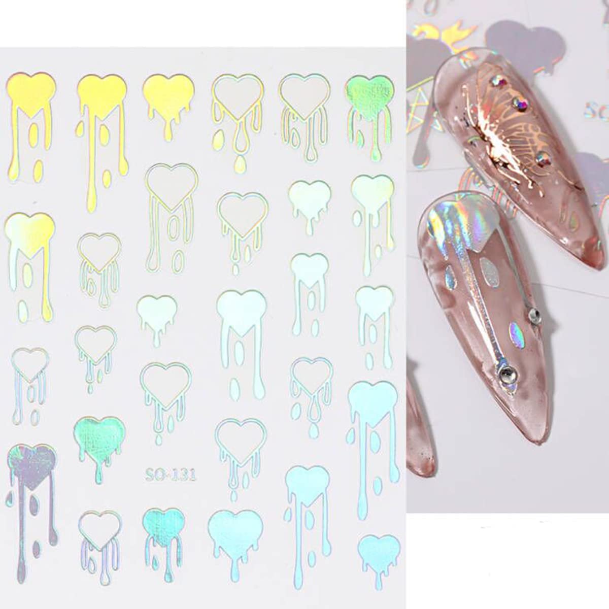 8 Self-Adhesive Sticker Sheets: Blood, Gold Heart & Water Drop Designs for Nails