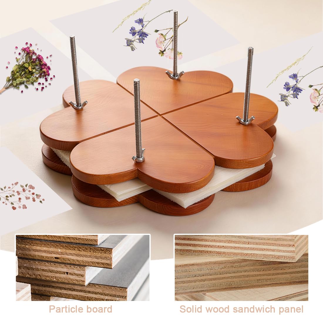 GPVHYJ Flower Press Kit for Adults 11" x 11" 6-Layer Large Wooden Plant Pressing DIY Bouquet Preservation & Dried Flower Art