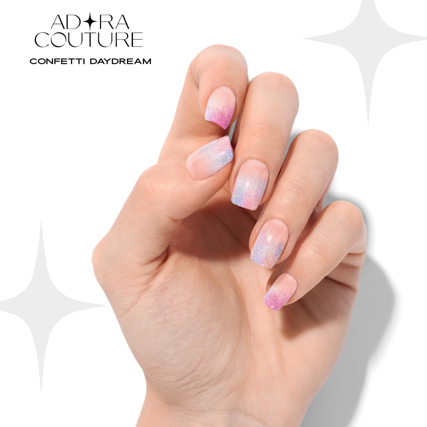 Adora Couture Semi Cured Gel Nail Strips with 30 Pieces - Salon Quality Manicure Kit for Women Easy Application Wraps Includes Prep Pads Nail File Wooden Stick, UV Light Required (Multi Confetti)