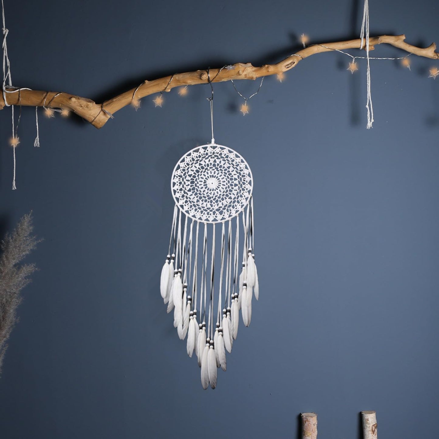 Large White Dream Catcher, Handmade Crochet Macrame Feather Dreamcatcher | Bohemian Wall Hanging Home Decor for Bedroom, Nursery, Living Room & Wedding.