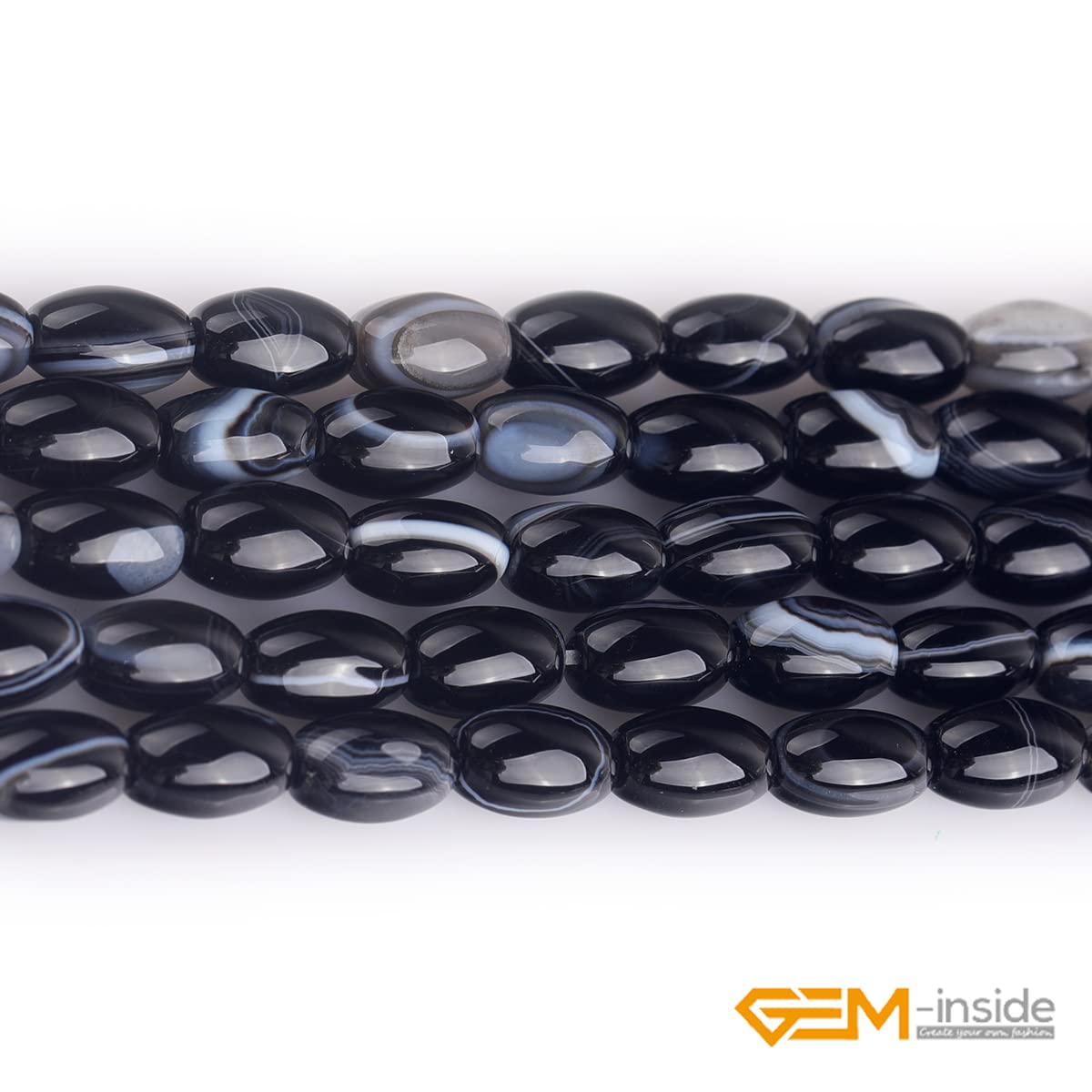 GEM-Inside 6x9mm Natural Black Botswana Onyx Agate Stone Semi Precious Rice Olive Oval Chakras Beads for Jewelry Making DIY Handmade Craft Supplies 15"