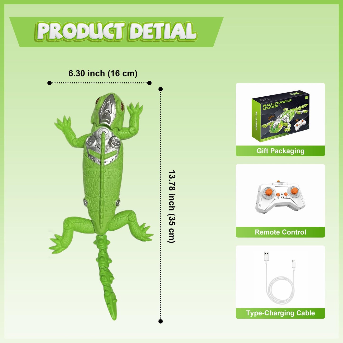 Lurui Wall Climbing Gecko Toy, Remote Control Lizard That Climbs Walls, Electric Gecko with LED Glowing Eyess,USB Rechargeable Wall Crawler Robot Toy for Kids, Interactive Lizard Toys for Boys Girls