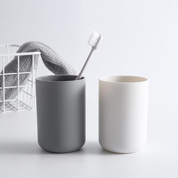 Plastic Toothbrush Cup - Bathroom Toothbrush Holder for Toothbrushes, Holders & Cups, 11 OZ (White&Grey), Bathroom Holder