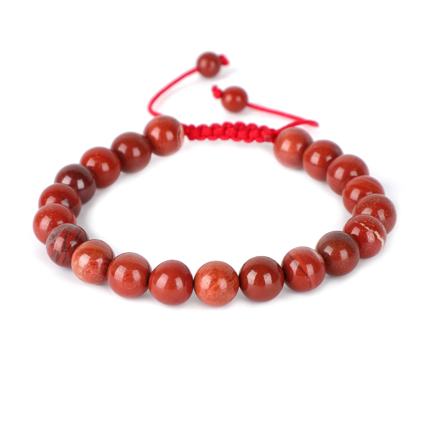 AD Beads Natural 8mm Gemstone Bracelets Healing Power Crystal Macrame Adjustable 7-9 Inch (Red Jasper)