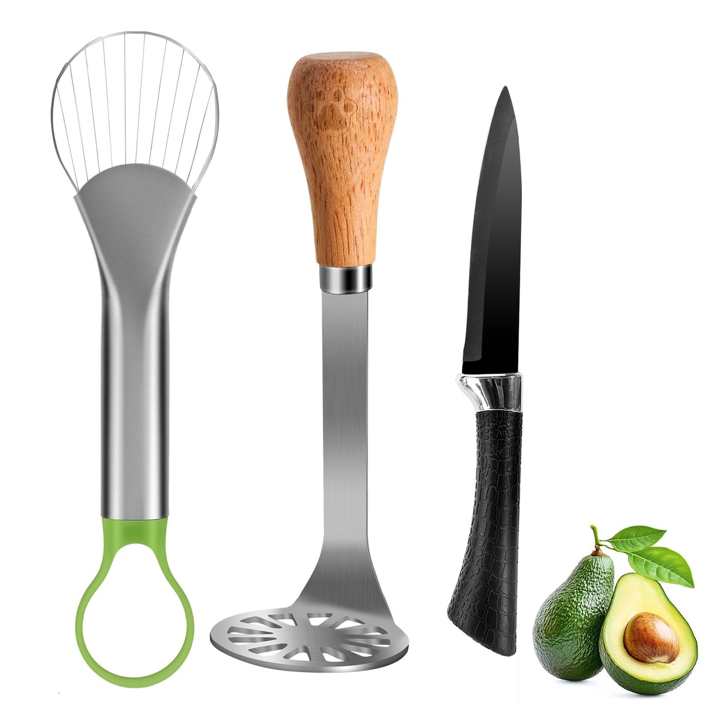 OERPHO Avocado Slicer Tool 3 in 1, Stainless Steel Avocado Cutter Tool Set, Avocado Masher & Avocado Peeler Tools, Multi-Function Avocado Smasher Tools for Slicing, Scooping and Pit Removal