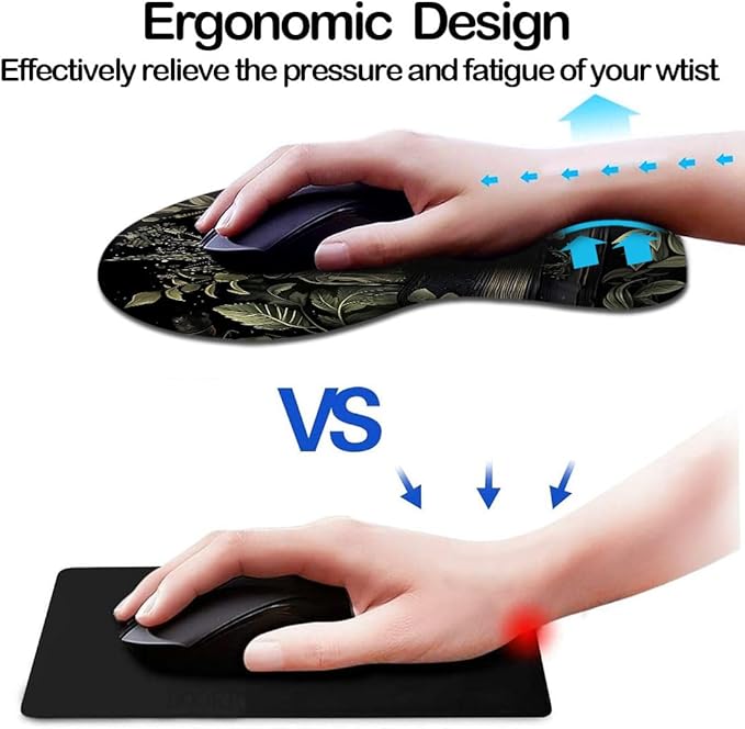 Ergonomic Mouse Pad with Wrist Support,Mouse Pad with Wrist Rest and Coaster Set,Office Supplies Non-Slip Mouse Pads for Desk, Non-Slip Comfortable,Goth