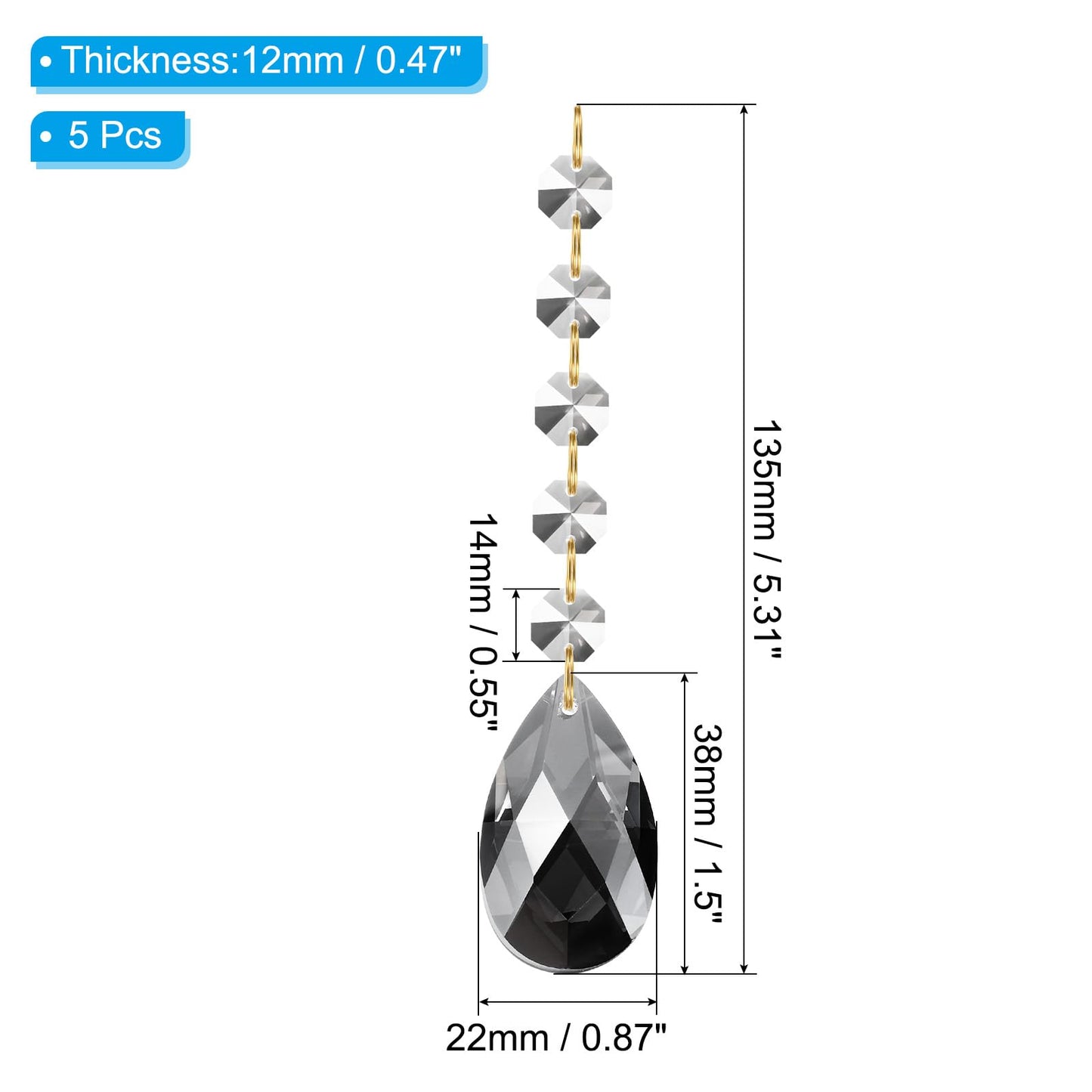 PATIKIL Teardrop Crystal Chandelier Pendants Beads, 5 Pack 135mm Length 38mm Chandelier Prisms Parts Ornaments Hanging Beads for DIY Arts Crafts Decoration, Electroplating Gray