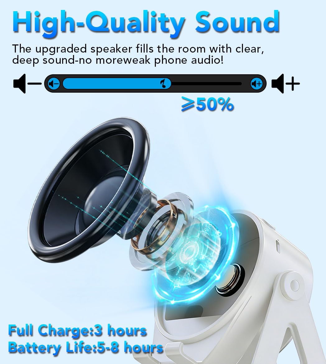 NIIFAWH Bluetooth Speaker, 4-in-1 Wireless Induction Speaker & RGB Light Stand Multi-Functional Phone Stand Instant-Connect Stereo Sound, 360° Adjustable Holder for iPhone/Android/iPad/Samsung (Weiß)