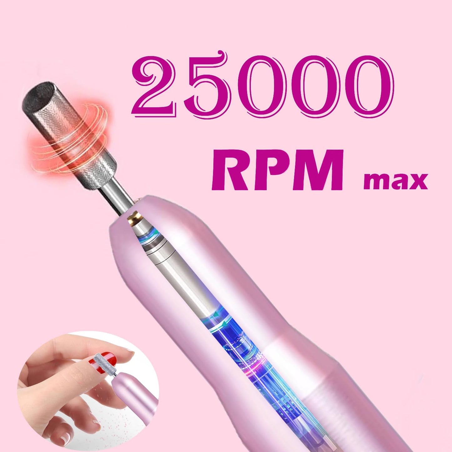 Portable Electric Nail Drill - Professional Manicure File With 25,000 RPM and 12 Bits for Gel Polish Removal