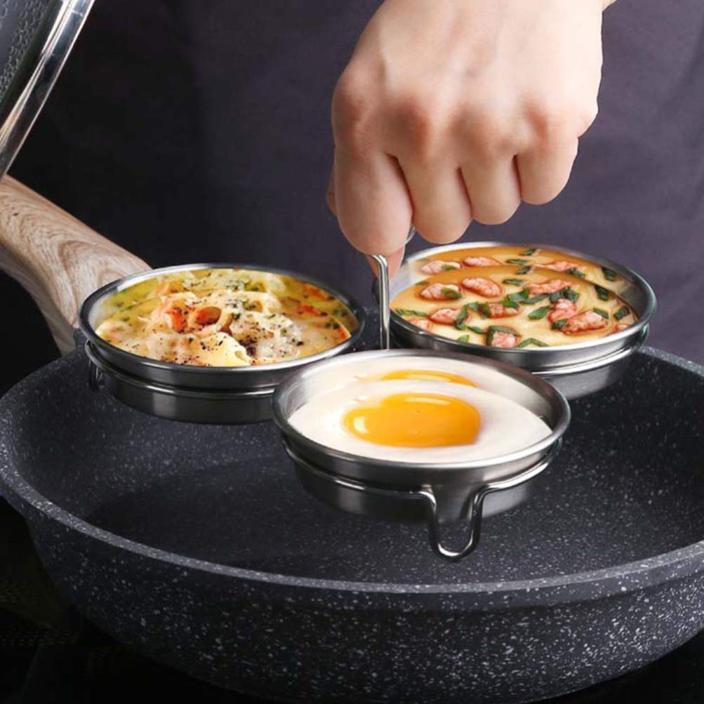 Angoily Egg Poacher Set with Oil Brush - Stainless Steel Egg Mold and Boiling Tray 7.28X7.28X1.18In Easy Clean and Handle for Home Kitchen Cooking