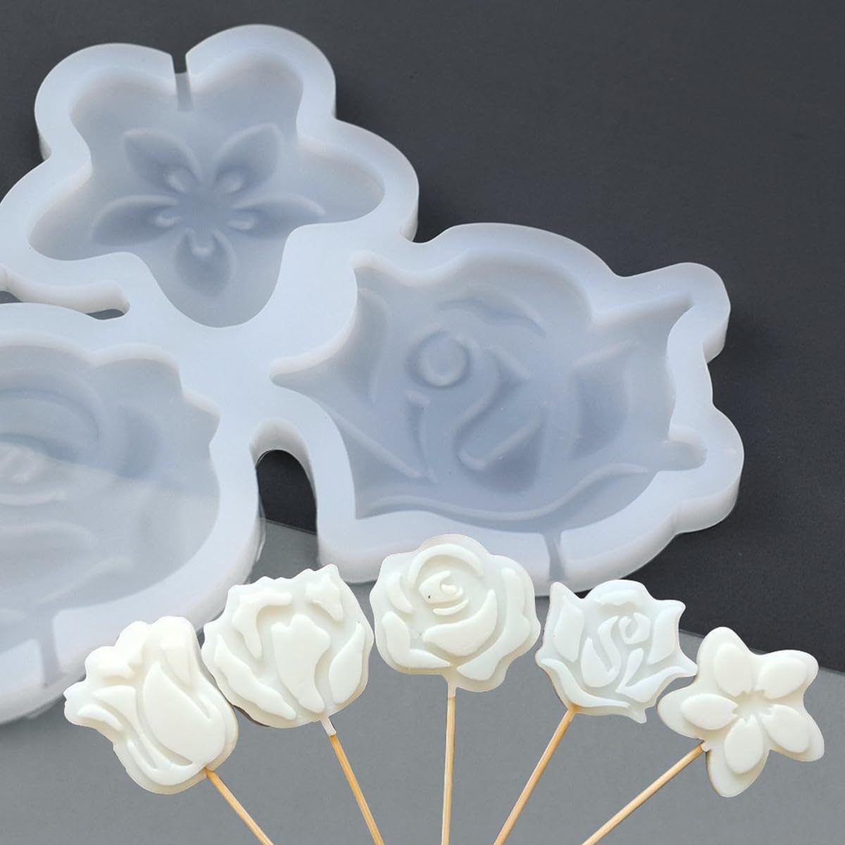 mostsom 2pcs/lot Rose Shape Silicone Mold Lollipop Mould Children Kids DIY Baking Tools for Chocolate Candy Biscuit Home Kitchen Accessories (F_ Rose Flower)