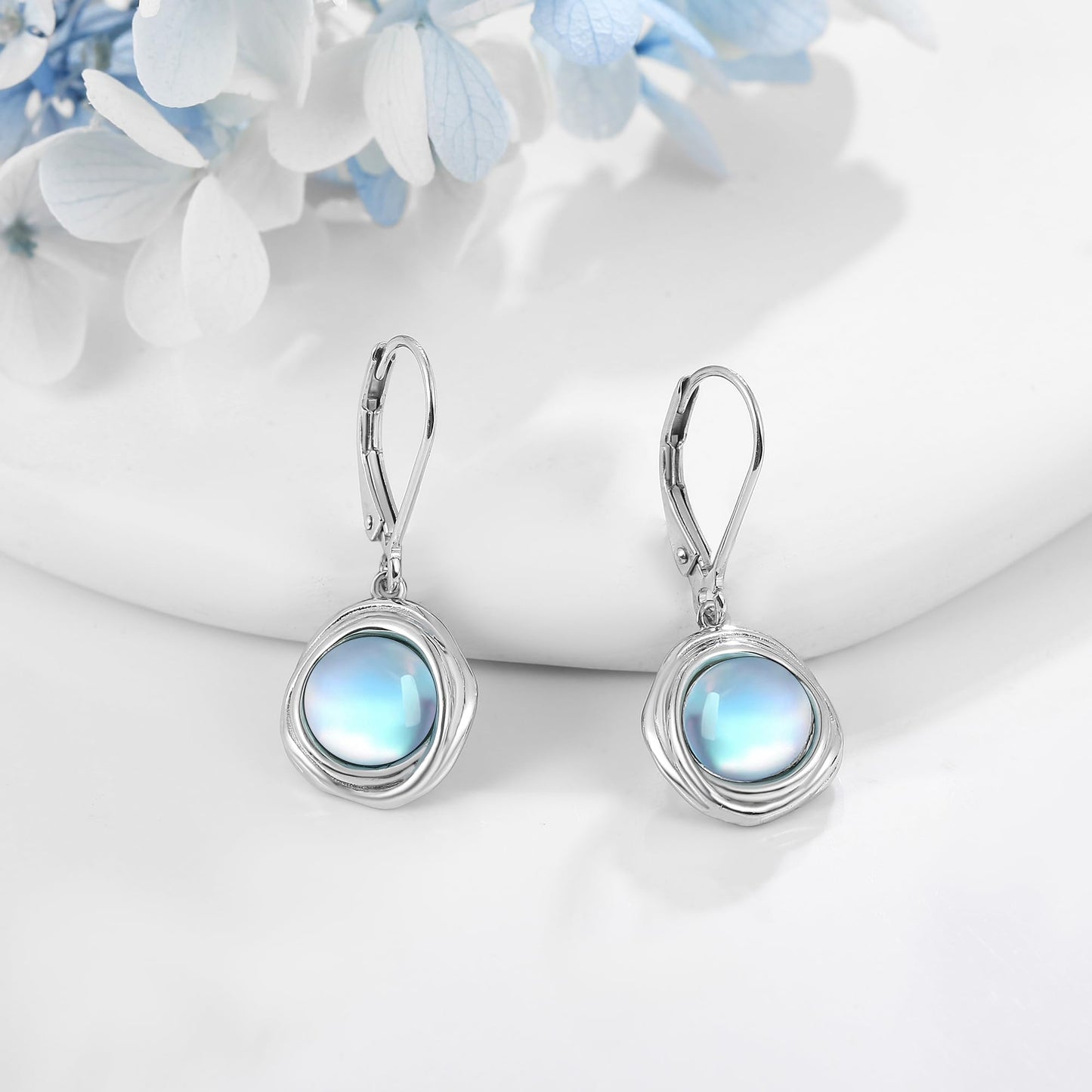 POPLYKE Moonstone Earrings Dangle for Women 925 Sterling Silver Leverback Earrings for Women Moonstone Jewelry