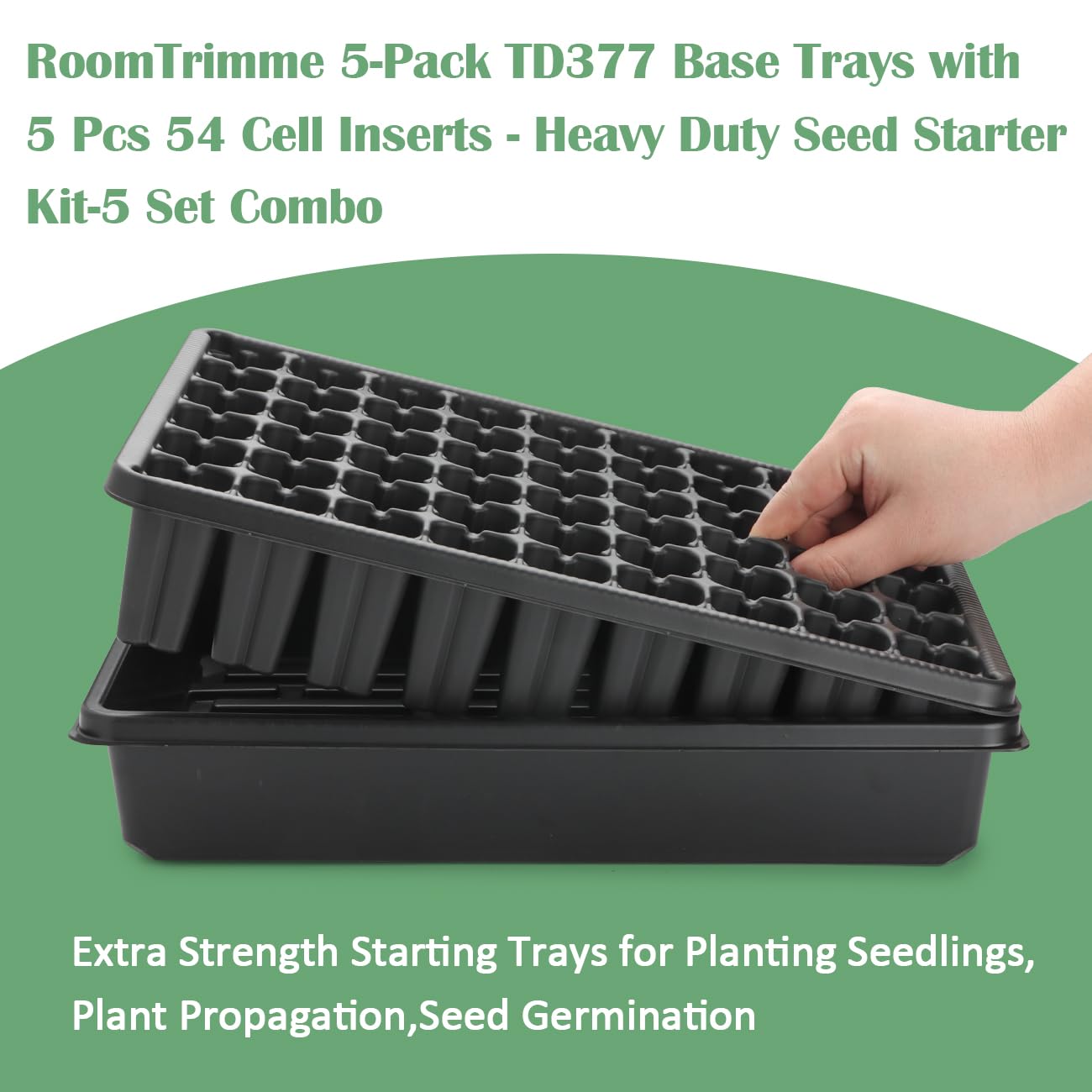 RooTrimmer 5 Pack Seedling Starter Trays No Holes and 5 Pack 54 Cell Seed Starter Trays Extra Deep 2.8" - Heavy Duty Plastic Nursery Trays for Seed Germination & Plant Propagation (5 Sets)