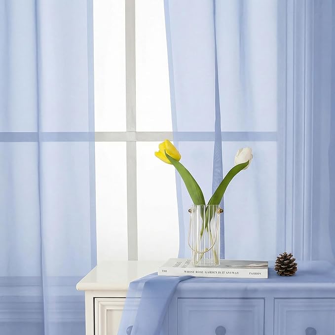 Lecloud Denim Blue Sheer Curtains 78 Inches Long 2 Panels, Airy Light Filtering Voile Bedroom Curtains for Living Room Windows, Rod Pocket Solid Drapes for Dining Room, Each Panel 42" W x 78" L