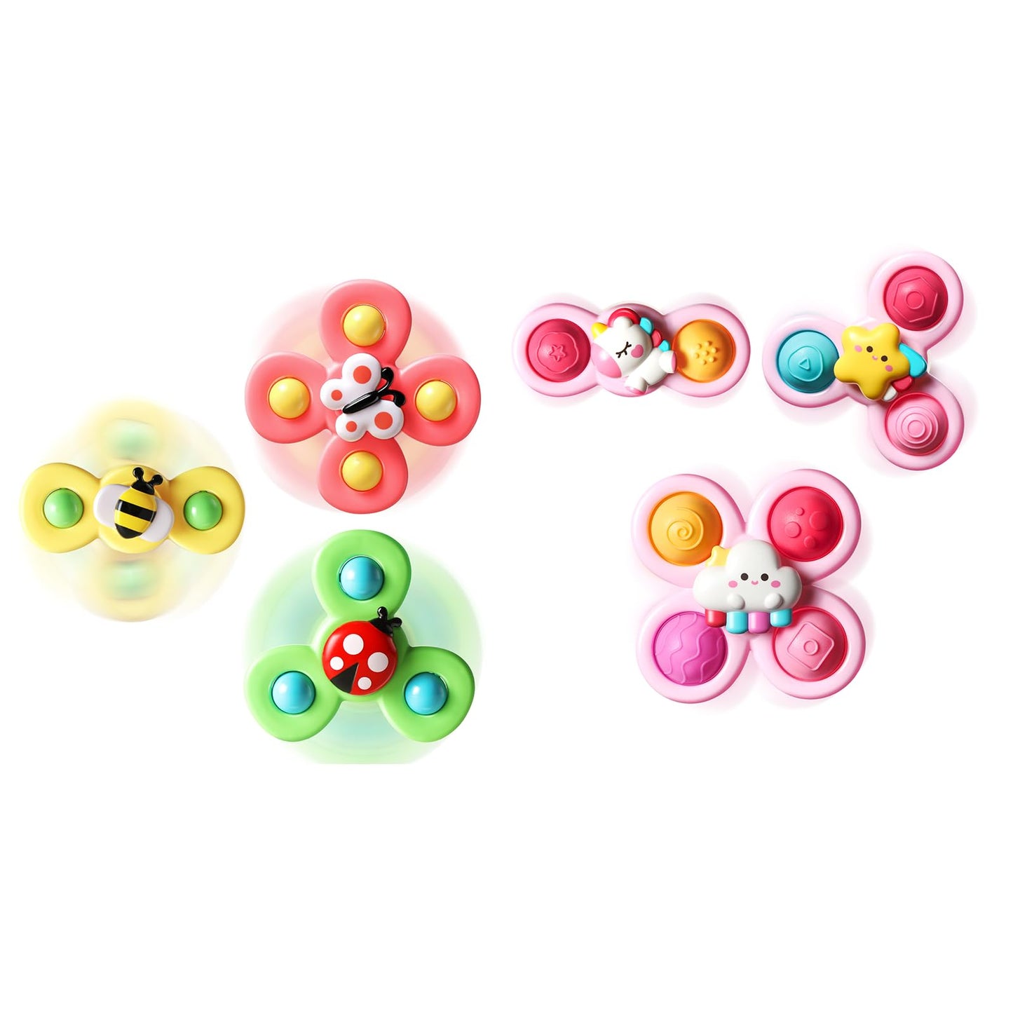 ALASOU 6 PCS Suction Cup Rotating Toys(3 Farm+3 Unicorn) for Infant and Toddlers