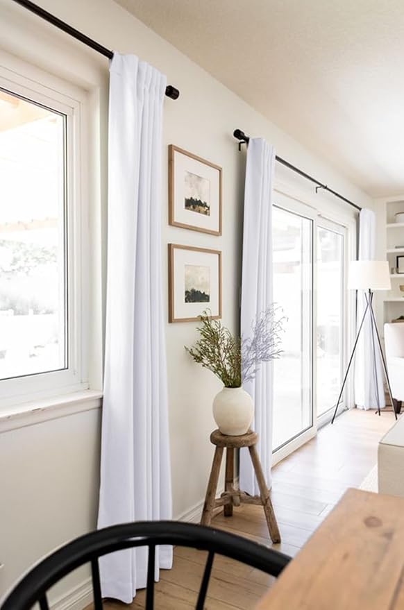 100% Blackout Shield Linen Blackout Curtains for Bedroom 72 Inches Long, Back Tab/Rod Pocket Living Room Drapes, Thermal Insulated Blackout Curtains 2 Panels Set, 50" W x 72" L, Bright White