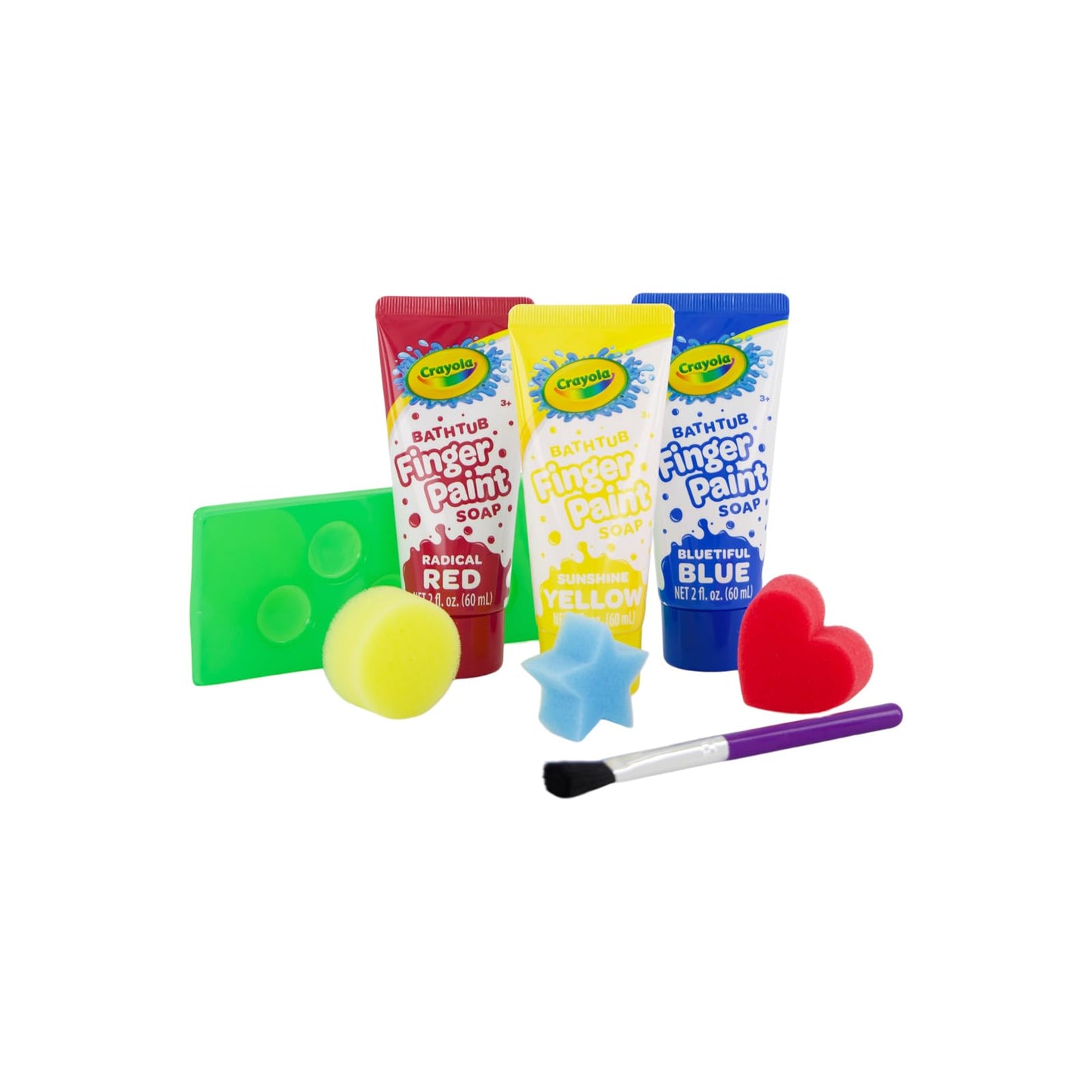 Crayola Bath Tub Mini Paint Set 9 Piece Art Kit - Brushes, Sponges, & Wash Away Finger Paints, Blue Yellow & Red Color Tub Fingerpaints
